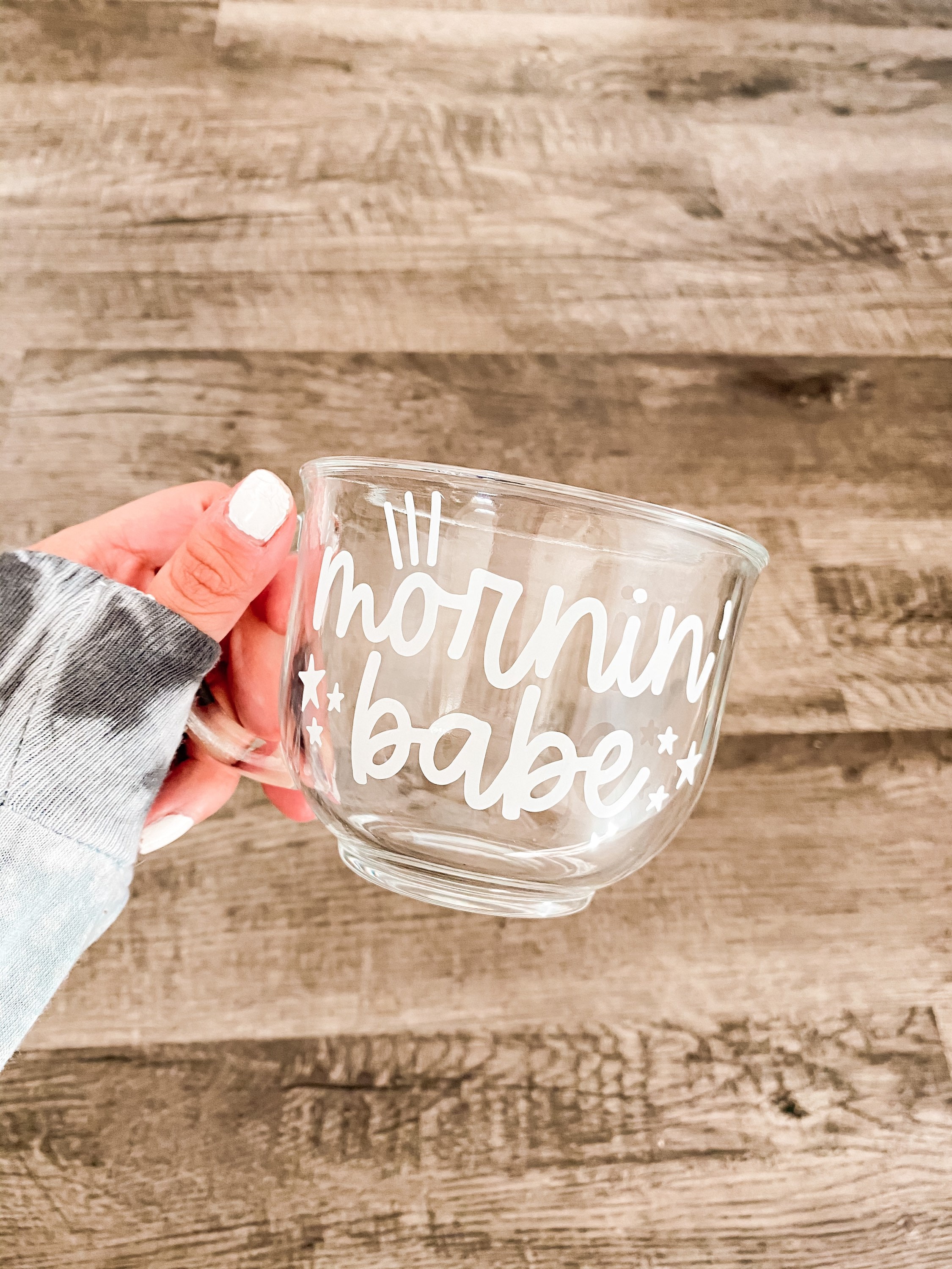 Cute Mornin Babe Coffee Mug Clear Boho Glass 18 Oz Coffee 