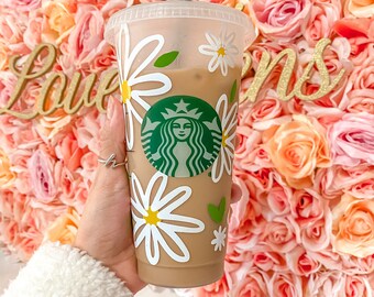 Daisies Floral Reusable Starbucks Iced Coffee Tumbler