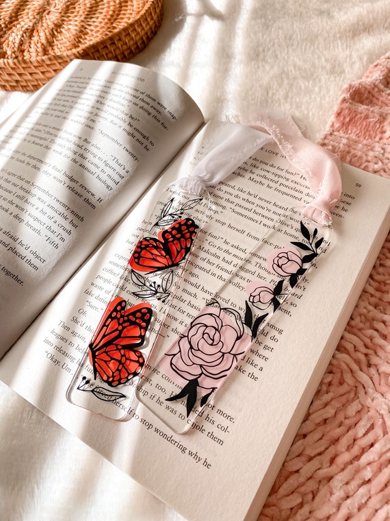 Aesthetic Acrylic Bookmark With Boho Ribbon Butterfly Lover