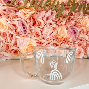 Retro Flower Cute Coffee Mug Clear Boho Glass 18 Oz Coffee Cup Gift for Tea  or Coffee Lover Aesthetic Spring Mug Best Friend Gift 