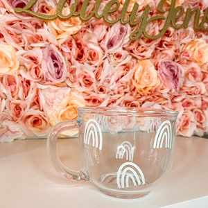 Boho Rainbow Coffee Mug | Clear Morning Glass 18 oz Coffee Cup | Gift for Coffee or Tea Lover | Cute Coffee Glass Mug | Best Friend Gift