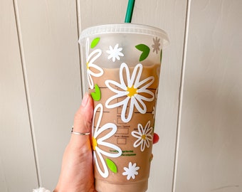 Daisies Floral Reusable Starbucks Iced Coffee Tumbler - Etsy