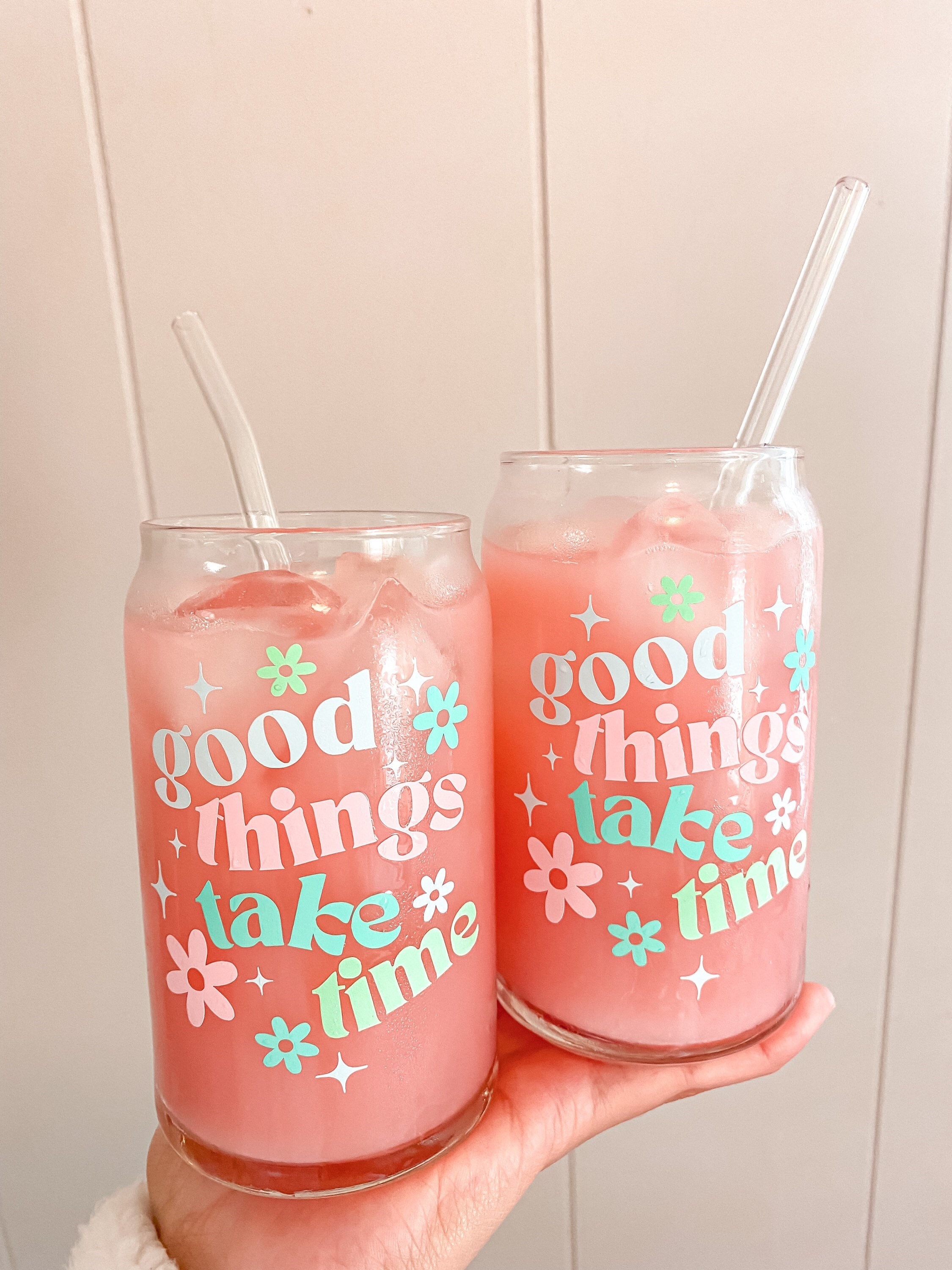 Good Things Take Time Aesthetic Beer Can Shaped Glass Cute Etsy