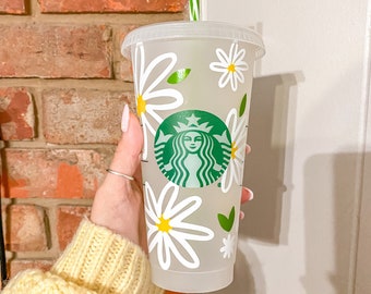 Daisies Floral Reusable Starbucks Iced Coffee Tumbler - Etsy