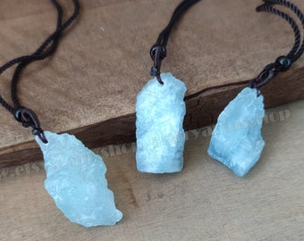 Retro Gemstone Natural Aquamarine Pendant Silver Chain Necklace Jewelry Gift New
