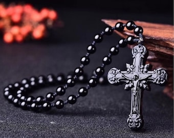 Black obsidian cross pendant best sale