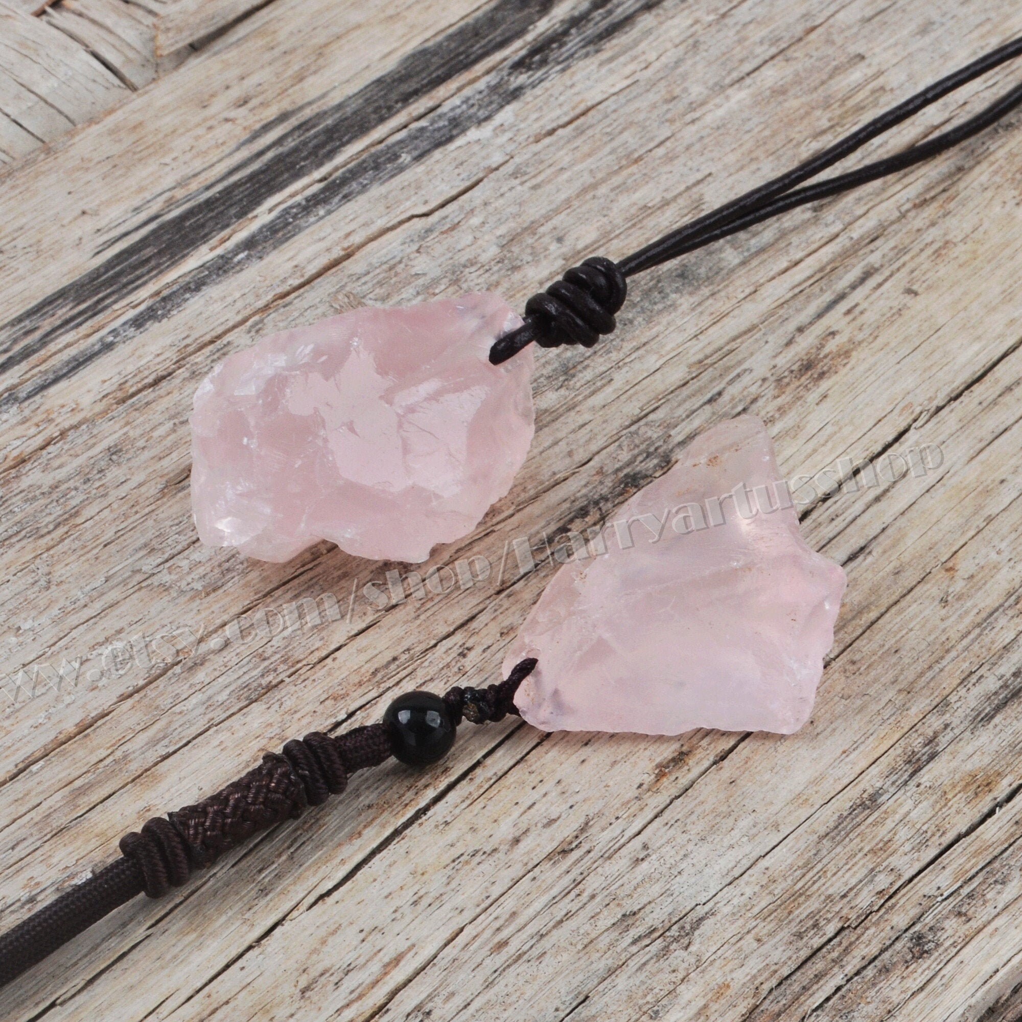 Raw Rose Quartz Pendant Necklace, Rough Natural Rose Quartz Pink Crys…