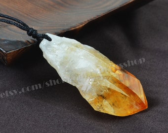 Raw Citrine Necklace,Rough Genuine Citrine Stone Pendant Necklace for Women Men,Natural Gemstone Healing Crystal Protection Necklace Gift