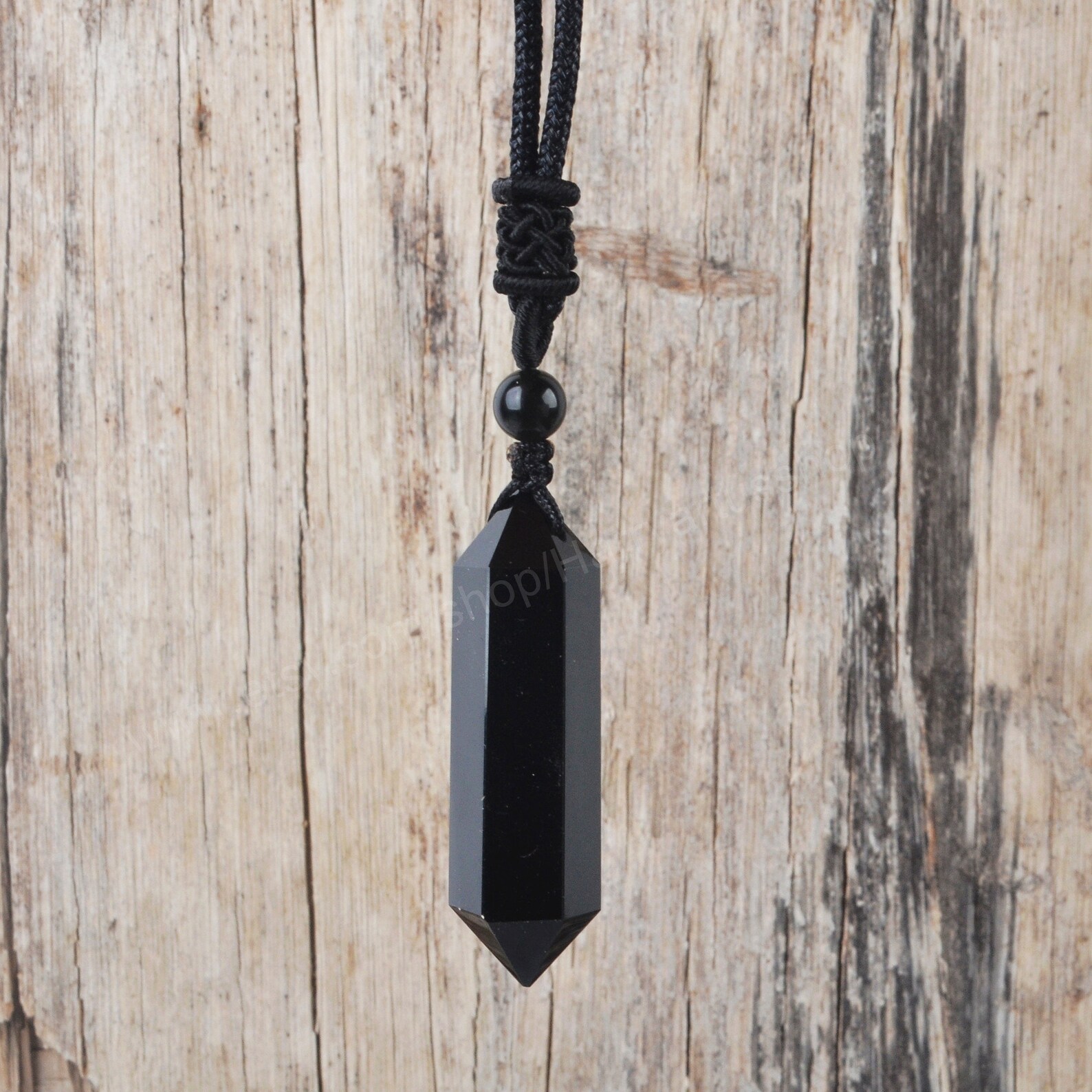 Black Obsidian Pendant Necklace Obsidian Stone Hexagon Point Etsy