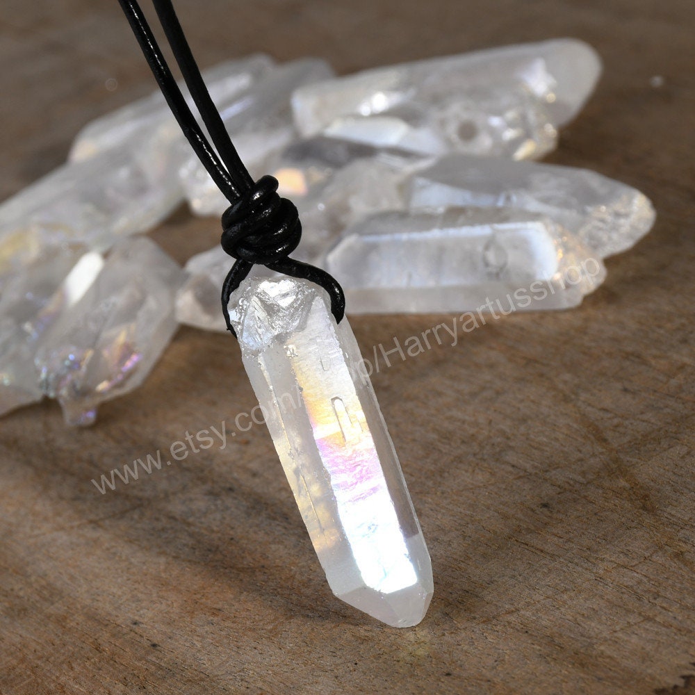 Angel Aura Clear Quartz Necklace,Raw Crystal Point Pendant Necklace,L…