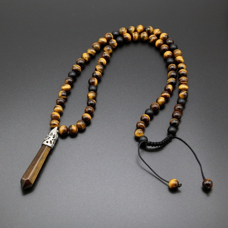 Tiger/'s Eye Hexagon Point Pendant Necklace,Mala Beads Necklace for Women Men,Healing Natural Stone Crystal Protection Pendulum Necklace Gift