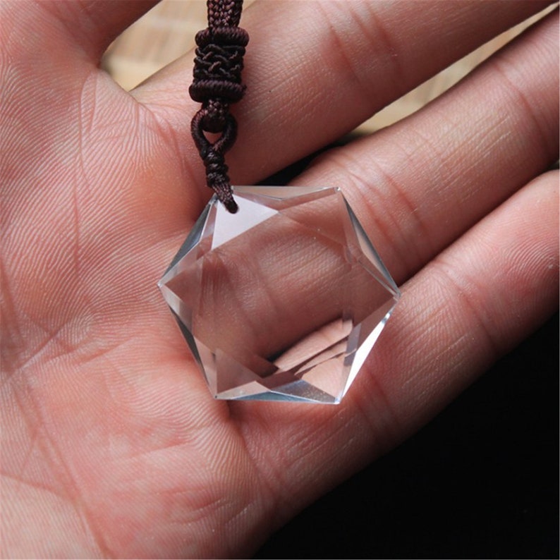 Clear Quartz Hexagon Point Pendulum Necklace,Natural White Crystal Healing Stone Necklace Men Women,Anxiety Clam Energy Protection Necklace
