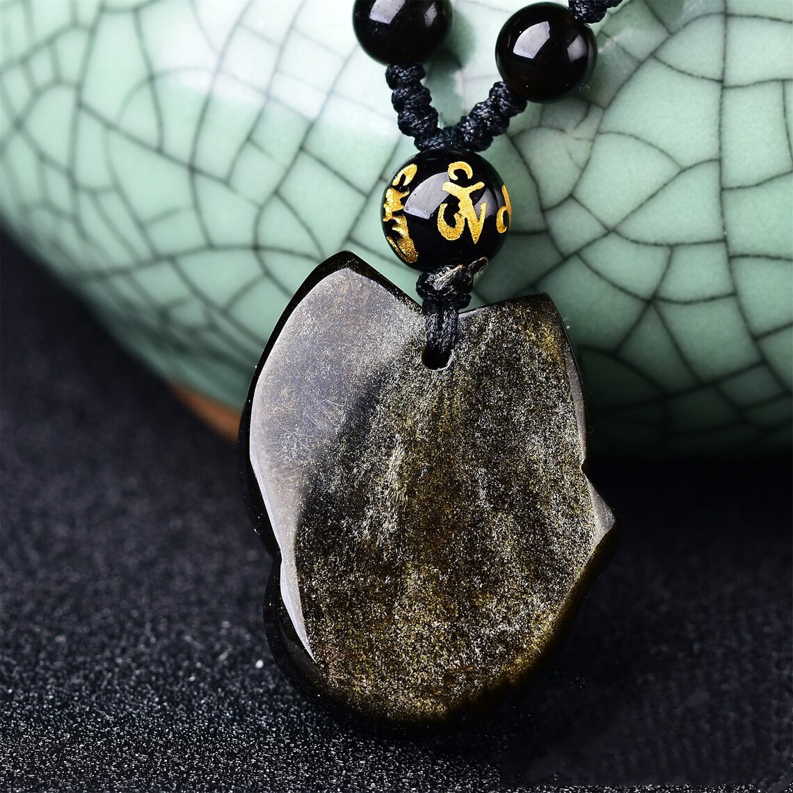 Gold Obsidian Carved Fox Pendant NecklaceBlack Obsidian Stone | Etsy