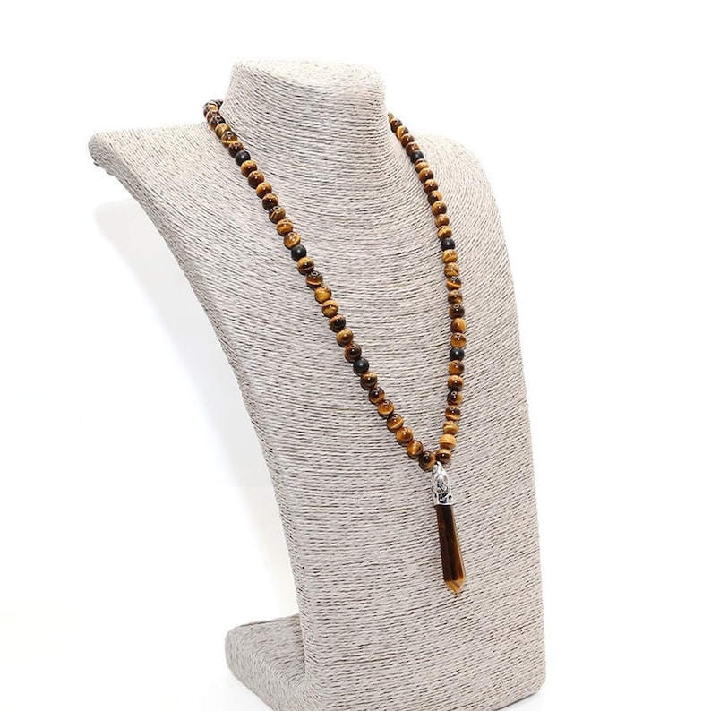 Tiger/'s Eye Hexagon Point Pendant Necklace,Mala Beads Necklace for Women Men,Healing Natural Stone Crystal Protection Pendulum Necklace Gift