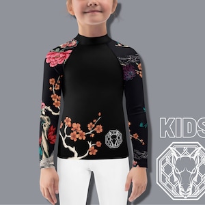 Japanese Inspired, Fresh, Floral Kid's Jiu Jitsu BJJ Rash Guard