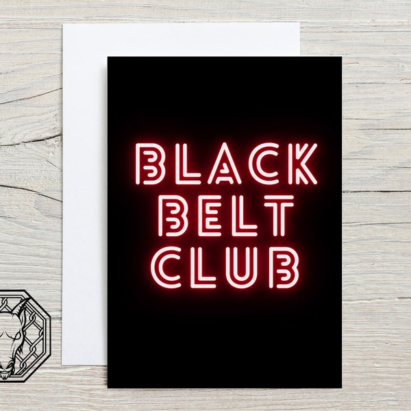 Black Belt Club - Carte de voeux pour l'évaluation de la ceinture, Félicitations pour le Jiu Jitsu/Arts martiaux, Carte A6 satinée et enveloppe