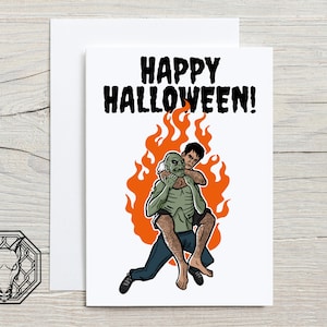 Biglietto di auguri di Halloween, tema Jiu Jitsu/Arti marziali, biglietto A6 rivestito in seta e busta
