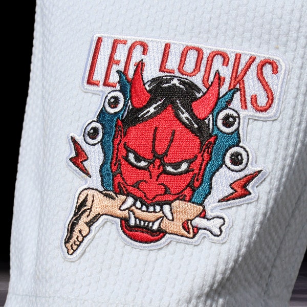Jiu Jitsu Leg Lock Demon Embroidered Iron On Patch | Anime embroidery designs | Tattoo Patches | BJJ Patch Badge
