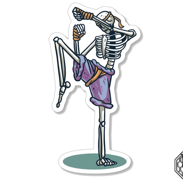 Muay Thai Skeleton Kick Sticker  | Glossy Vinyl Stickers | Die Cut Stickers | Thai Boxing MMA Stickers