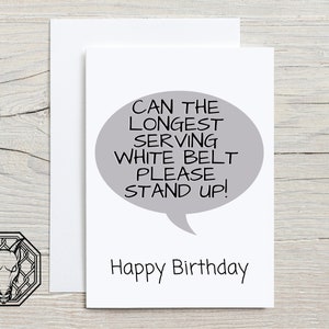 Tarjeta de cumpleaños con cinturón blanco grosero / artes marciales, tamaño A6, revestida de seda y sobre