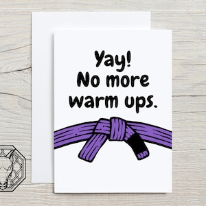 Carte de voeux avec ceinture violette, félicitations pour le jiu-jitsu/arts martiaux, carte A6 satinée et enveloppe