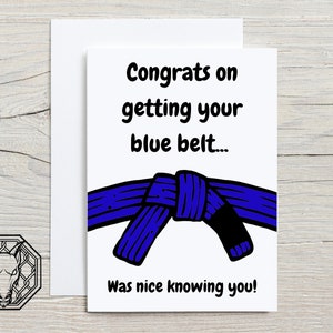 Blue Belt Grading Grußkarte, A6 Silk Coated Card, Jiu Jitsu / Martial Arts Glückwunschkarte und Umschlag