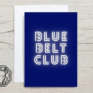 Carte de voeux Blue Belt Club, Félicitations pour le Jiu Jitsu/Arts martiaux, carte A6 sérigraphiée et enveloppe