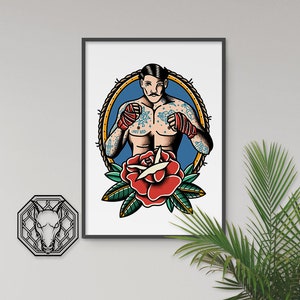 Traditional Fighter Tattoo Print | Perfect for a tattoo enthusiast | Flash Tattoo style Unframed A3 A4 A5 Print