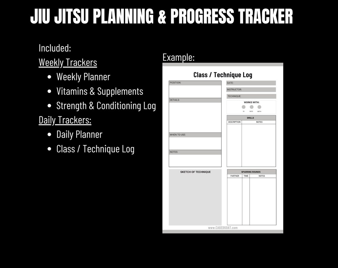 Jiu Jitsu Planning & Progress Tracker Fitness Journal Self Etsy UK