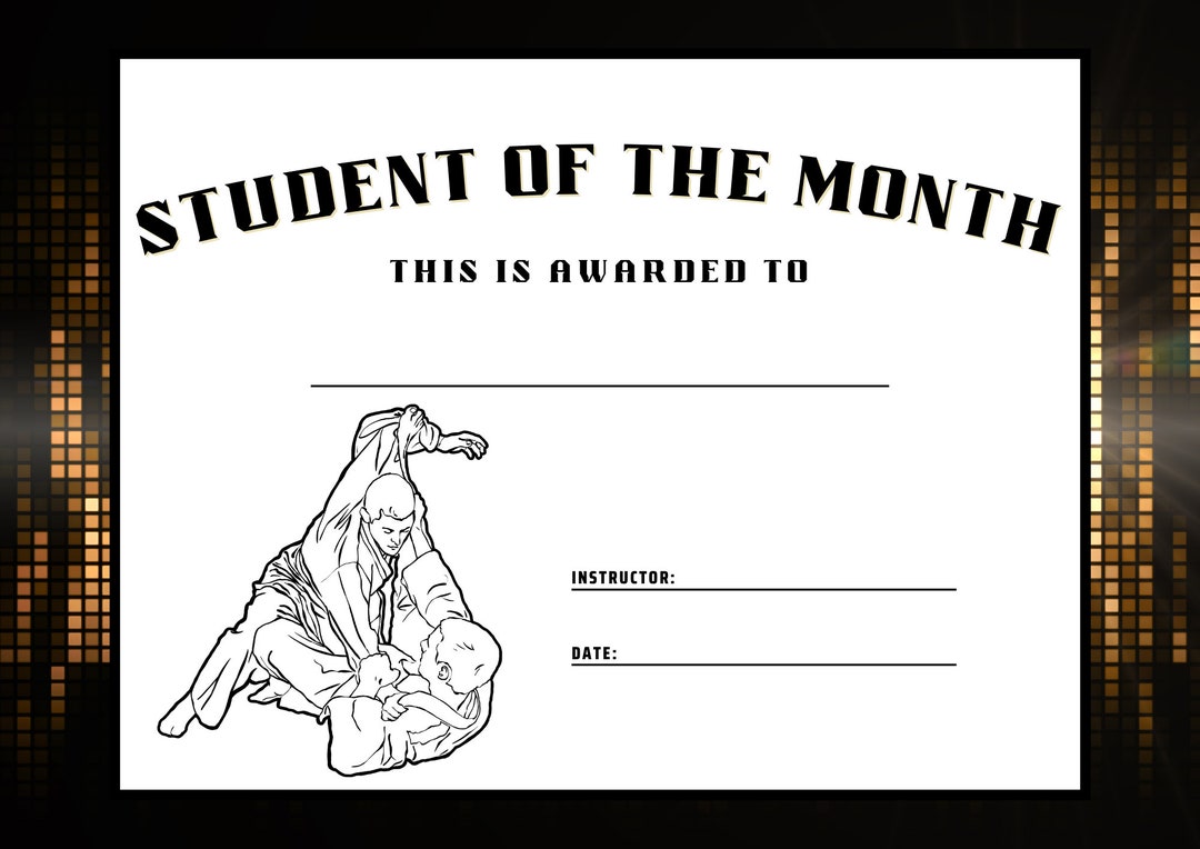Instant Download Jiu Jitsu Student of the Month Certificate Instant Download Jiu Jitsu Student of the Month Certificate