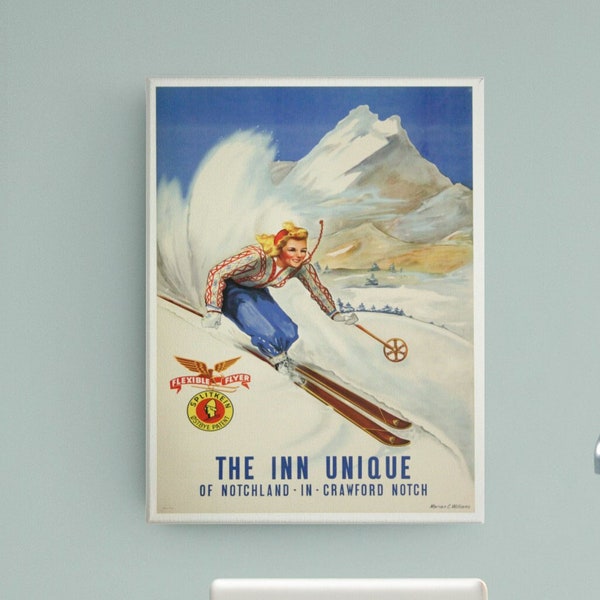Vintage Crawford Notch New Hampshire Travel Poster, Printable Download, Printable Poster. Airline Ad, Vintage Digital Poster Print, Skiing