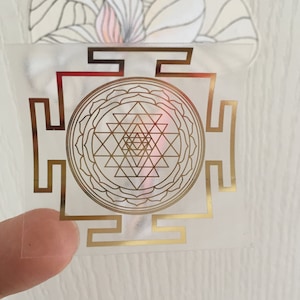 Juego de 7 pegatinas doradas transparentes Sri Yantra