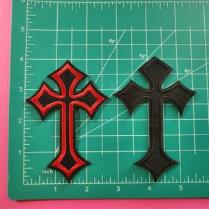 Gothic Cross B/Red Embroidered iron on sew on PATCH Mint New 2 1/2 X 4  apprx
