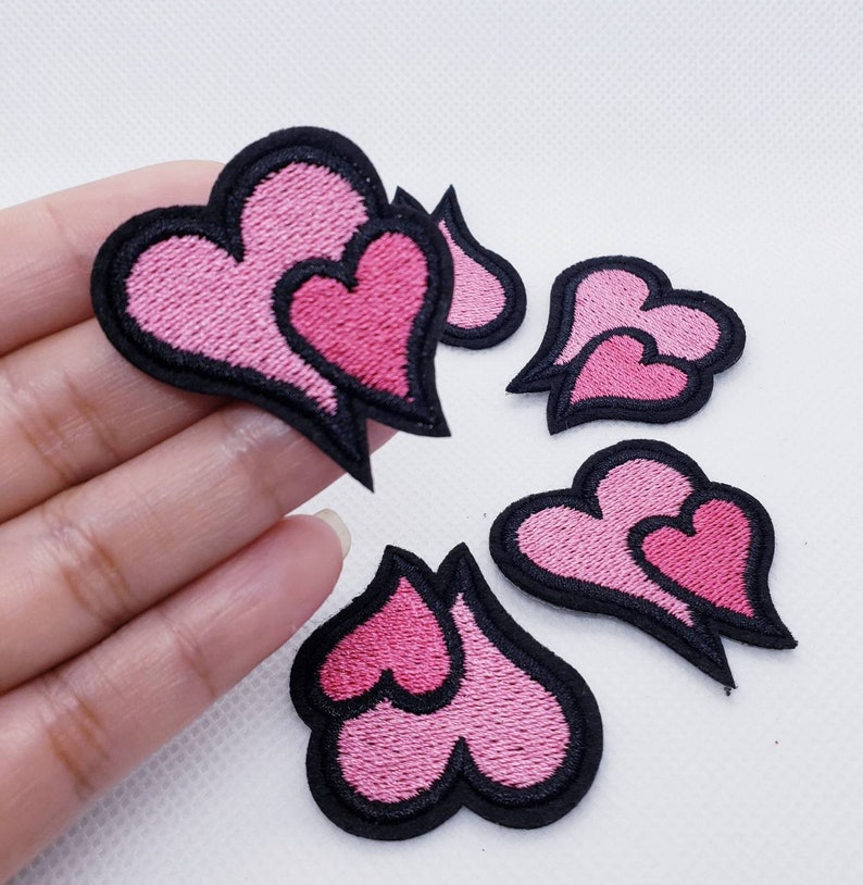 X2 Iron on Patch for Girls Love Pink Heart Patch Pink Heart Etsy