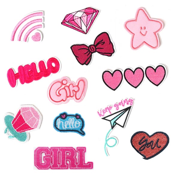 Pink & White Diamond Patch Iron-On/Sew-On Embroidered Applique, Cute Kawaii