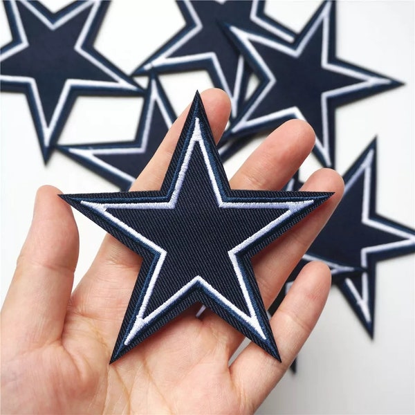 Large Navy Blue Stars, Set of 1,2pcs, Iron on Star Patches, Fabric Embroidered Blue and white patches, Large Navy Patches