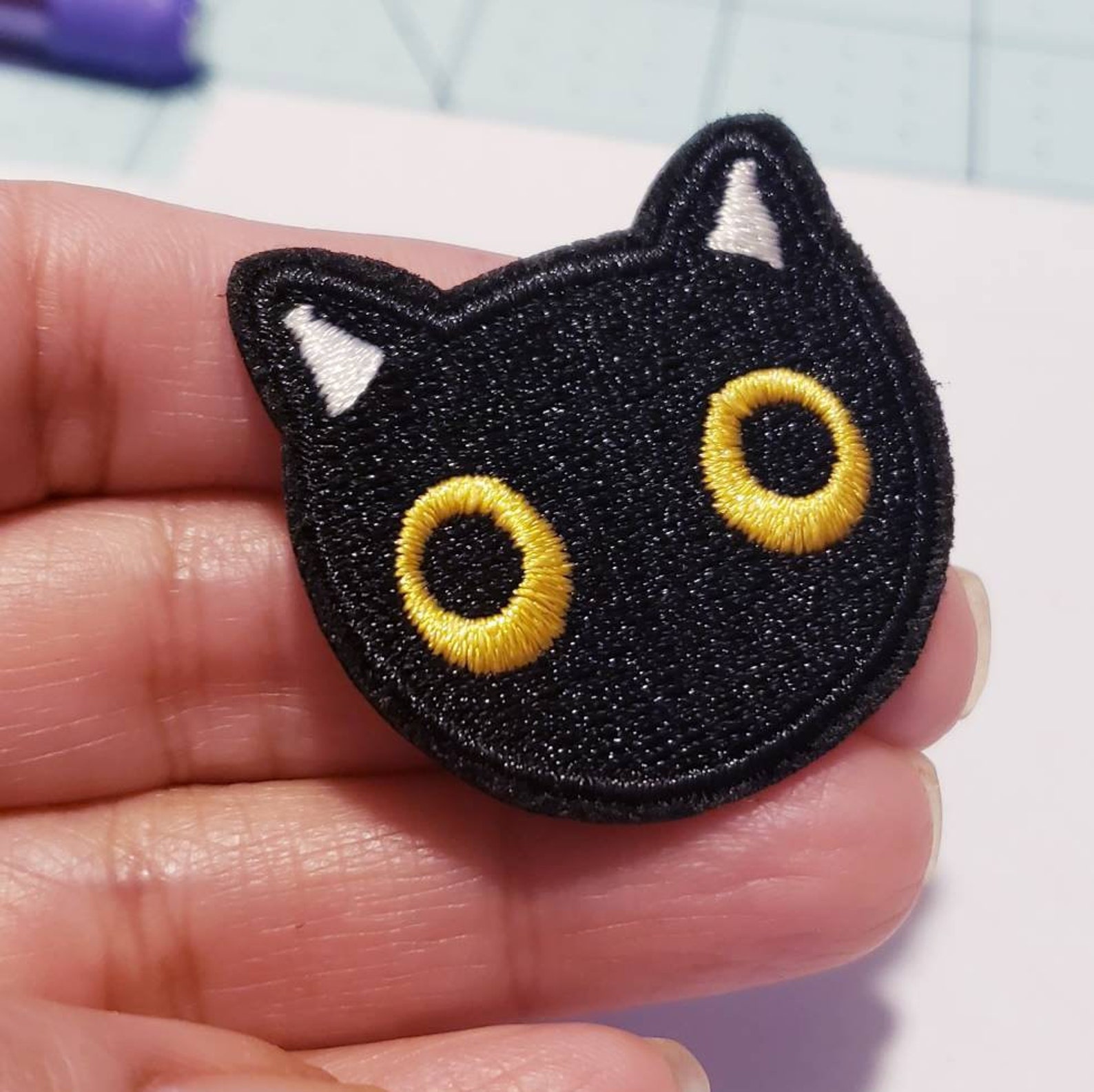 Black Cat Face PATCH Iron on Patch Embroidery Black Cat Head Etsy