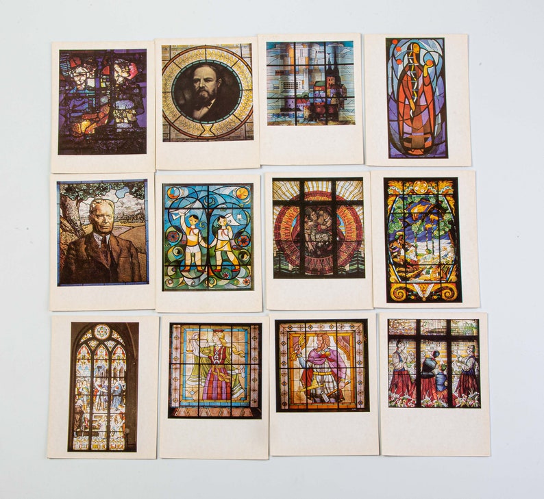 Soviet Postcards.USSR Set of 16 vintage Soviet postcard Latvian stained glass window 1970