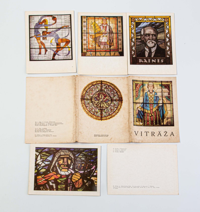 Soviet Postcards.USSR Set of 16 vintage Soviet postcard Latvian stained glass window 1970