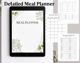 Meal Planner Template | Meal Planner and Grocery list template | Daily Meal Planner, daily meal Ipad planner | Printable grocery list
