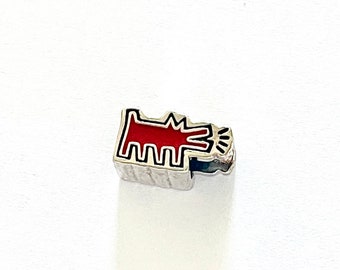 Simpatico ciondolo a forma di cane Keith Haring, nuovo argento S925, ideale per l'uso su bracciali Pandora o altre marche