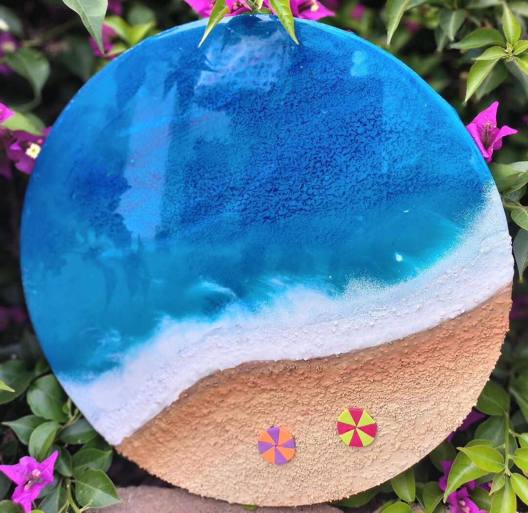 Sea Art Painting Original Painting calm 30 Cm Round Painting Beach