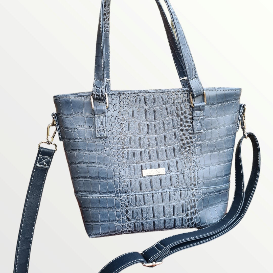 Faux Leather Shoulder Bag Gray Crocodile Imitation Etsy
