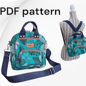 Patron de couture de sac convertible, tutoriel de sac à dos de sac à bandoulière Annika avec vidéo, téléchargement instantané au format PDF, patron unisexe, pièces de patron complètes