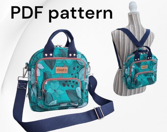 Convertible Bag SEWING PATTERN, Annika Shoulder Bag Backpack Tutorial with Video, PDF Instant Download, Unisex Pattern, Full Pattern Pieces