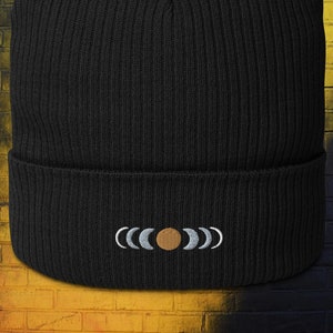 Moon Phases Embroidered Organic ribbed beanie