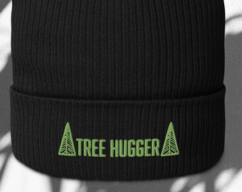 Tree Hugger Embroidered Organic ribbed beanie