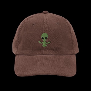 Embroidered Vintage corduroy cap with Alien Meditating