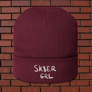 Skater Girl Embroidered Organic ribbed beanie