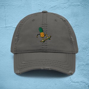 Skateboarding Pineapple Embroidered Distressed Dad Hat